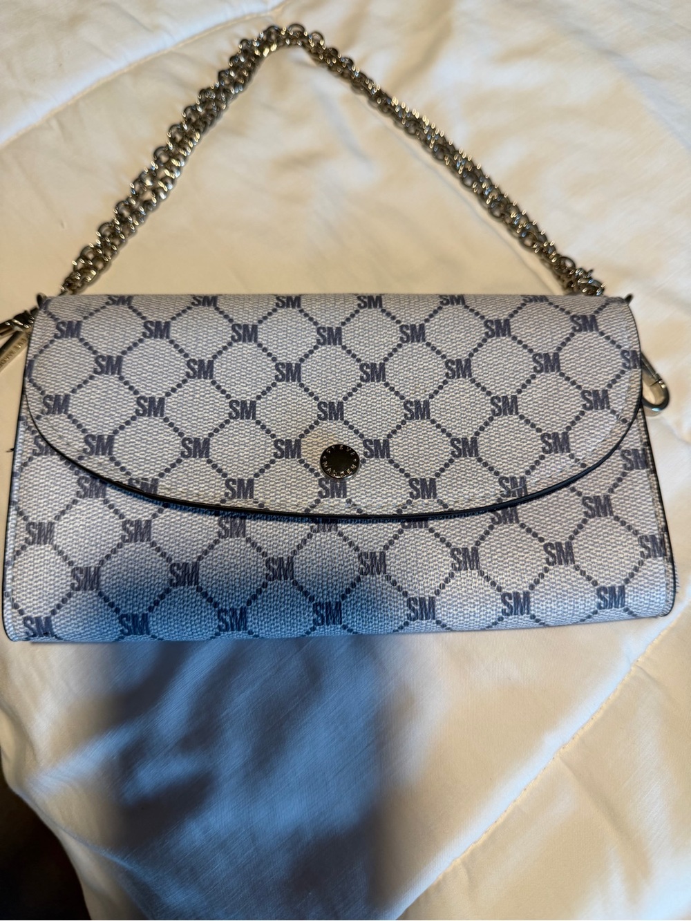 Monogram Chain Shoulder Bag in Light Gray